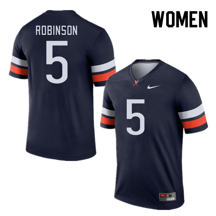 Women #5 Kam Robinson Virginia Cavaliers College Football Jerseys Stitched Sale-Navy - Click Image to Close